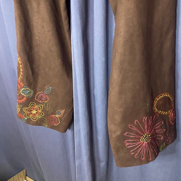 Vintage Y2K Muse Embroidered Faux Suede Wide Leg Pants Size 12 - Picture 8 of 12